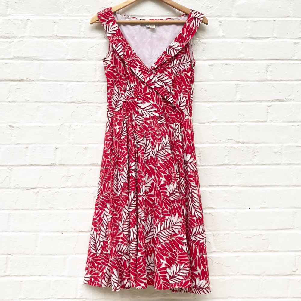 Zara Midi Shawl Sundress - Red & White Leaf Print